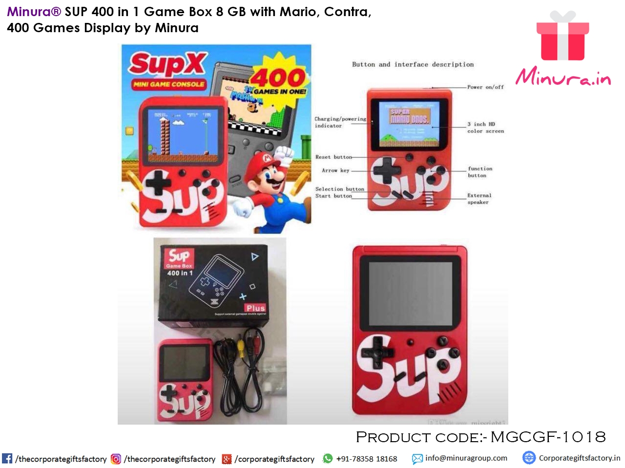 Minura® SUP 400 in 1 Game Box 8 GB with Mario, Contra, 400 Games Display by  Crystal Digital – MGCGF-1018